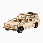 3D wooden puzzle of a futuristic cyber pickup truck model, DIY assembly wood craft kit.