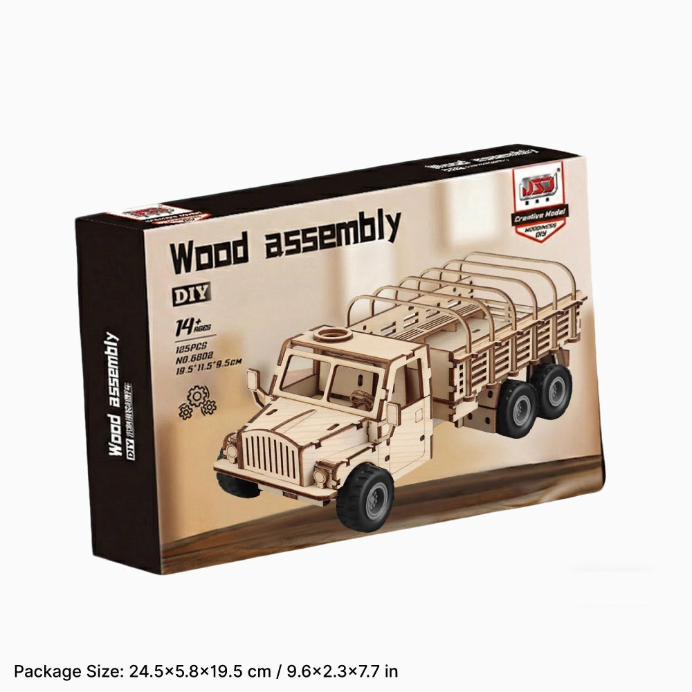 Premium packaging box of the 3D wooden military truck puzzle