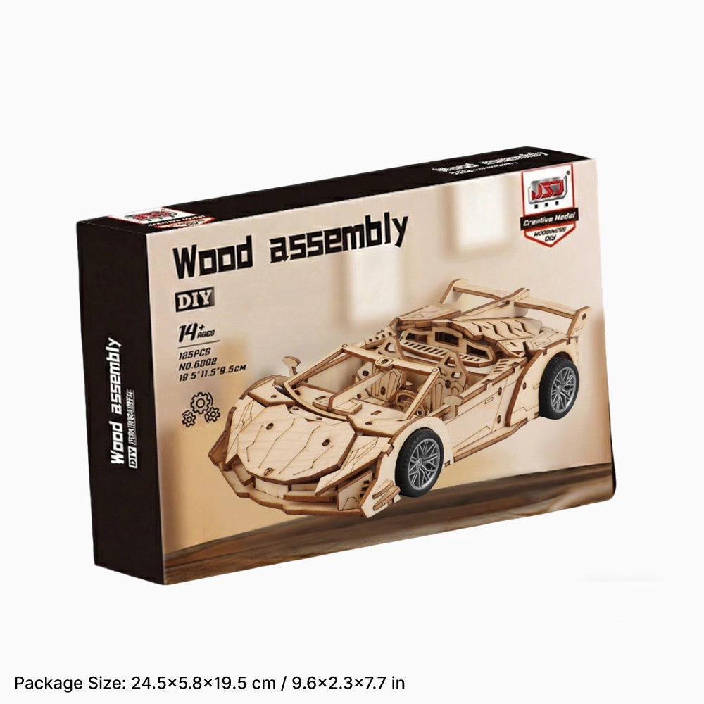 Dilruo brand premium packaging box for the 3D wooden sports car puzzle kit, perfect for gifting.