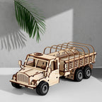 Aesthetic 3D wooden army truck model displayed on a desk as home decor