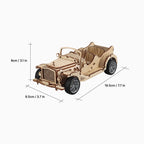 Dimensions of the assembled Dilruo vintage classic car 3D wooden puzzle: 19.5cm length, 9.5cm width, and 8cm height.